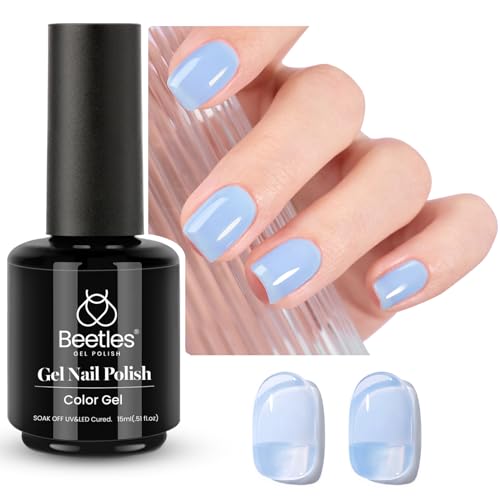 Beetles Blue Jelly Gel Nail Polish, 1Pcs 15ml Blueberry Milk Nails Sheer Neutral Translucent Hazy Blue Gel Polish Soak Off Spring Summer Nail Art Manicure Salon Home DIY Nail Uv Lamp 0.5Oz