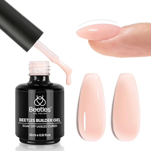 Beetles Builder Gel for Nails, 5 in 1 Builder Strengthener Gel Nude Color Hard Gel Jelly Gel Beige Gel Building Extension Nail Gel Cover Gel Nail Salon DIY Manicure Nail Art Design