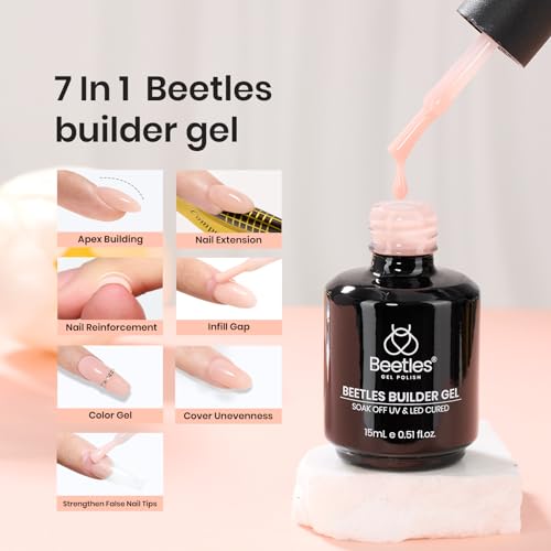Beetles Builder Gel for Nails, 5 in 1 Builder Strengthener Gel Nude Color Hard Gel Jelly Gel Beige Gel Building Extension Nail Gel Cover Gel Nail Salon DIY Manicure Nail Art Design - Image 2
