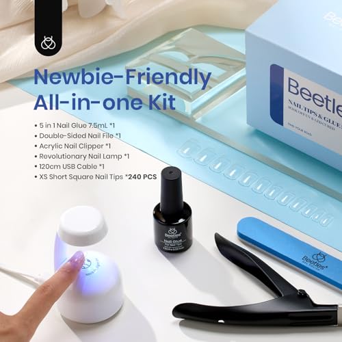 Beetles Builder Nail Gel 12 Pcs, 8-in-1 Pink Pastel Nude Gel with Beetles Gel Nail Kit Easy Nail Extension Set 240Pcs Pre shaped Short Square Soft Gel Nail Tips - Image 7