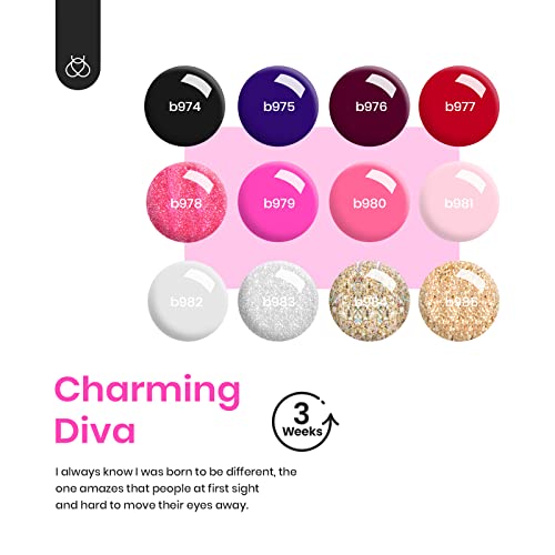 Beetles Charming Diva Gel Polish Starter Kit Snow White Soft Pink Manicure with Led Nail Lamp Base Top Coat & Summer Jelly Tint Neon Gel Translucent Sheer Red Hot Pink Purple Bright Blue Yellow Set - Image 3