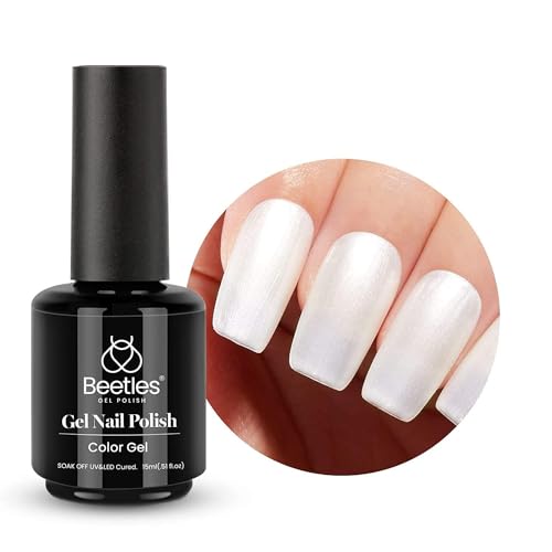 Beetles Gel Nail Polish, 1 Pcs 15ml Pearl White Shell Pearlescent Gel Polish Pearl Shimmer Gel Soak Off Nail Art Manicure Salon Nail Design Nail U V LED Lamp Needed Home DIY Manicure