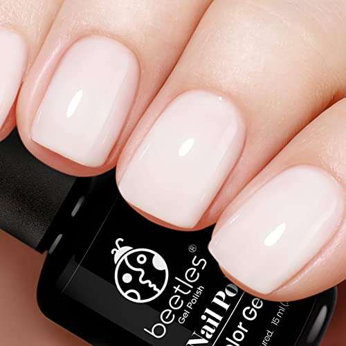 Beetles Gel Nail Polish, 1 Pcs 15ml White Color Soak Off Gel Polish with 15ml Milky White Jelly Gel Polish for Nail Art Manicure Salon Design Decoration at Home Nail Lamp Needed