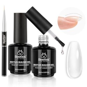 Beetles Gel Nail Polish Beetles Builder Gel 7 in 1 Builder Strengthener Gel 15ml*2 Clear Color Hard Gel Builder with Liner Brush Extension Nail Gel for Holiday Nail Art Design Gift for Women