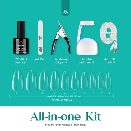 Beetles Gel Nail Polish Kit with 240Pcs Nail Extension Kit and 2 In 1 Nail Glue Base Gel, 6 Colors Spring Summer Gel Nail Polish Soak Off Nail Lamp Cured Nail Manicure Nail Art Design Gifts for Women - Image 8
