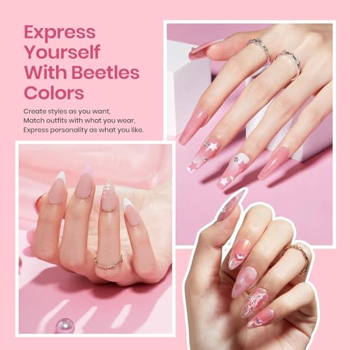 Beetles Gel Nail Polish Kit with U V Led Nail Lamp 6 Colors White Sheer Pink Nude Jelly Brown Gel Polish Starter Kit Manicure Soak off UV Light Gel Nail Polish Set Salon DIY Nail Decoration - Image 4