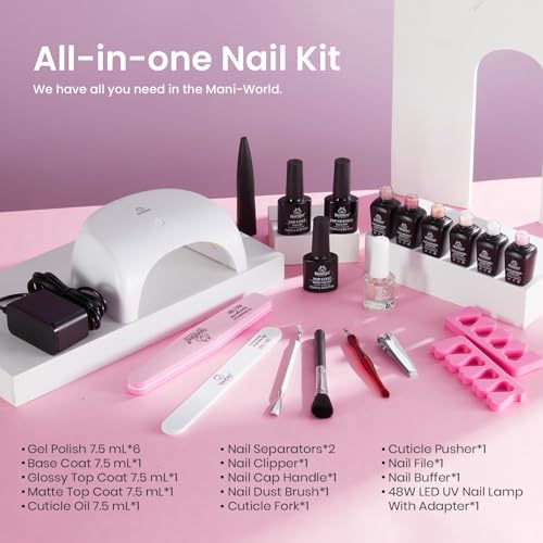 Beetles Gel Nail Polish Kit with U V Led Nail Lamp 6 Colors White Sheer Pink Nude Jelly Brown Gel Polish Starter Kit Manicure Soak off UV Light Gel Nail Polish Set Salon DIY Nail Decoration - Image 2