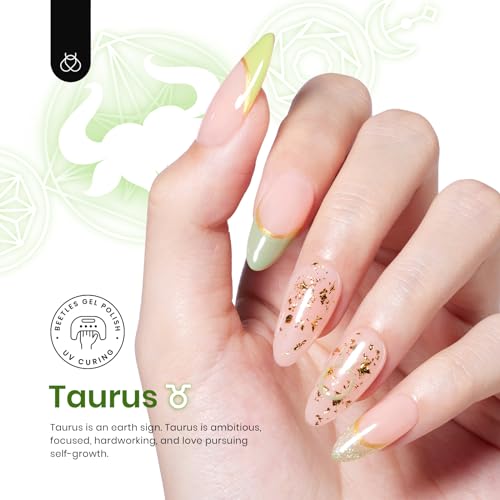 Beetles Gel Nail Polish Kit Zodiac Collection Taurus Renewal of Life 6Pcs Uv Gel Polish Soft Pink Mint Green Shimmer Glitter Gel Polish Delightful Nail Art Gift - Image 3