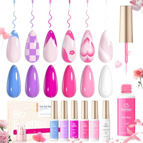 beetles Gel Nail Polish Set Nail Design Polish, 6 Colors Milky White Sheer Baby Pink Nude Blue Purple Lavender Gel Polish Pastel Gel Polish UV Manicure Kits,Gel Liner Summer Nail Polish Gifts for Mom