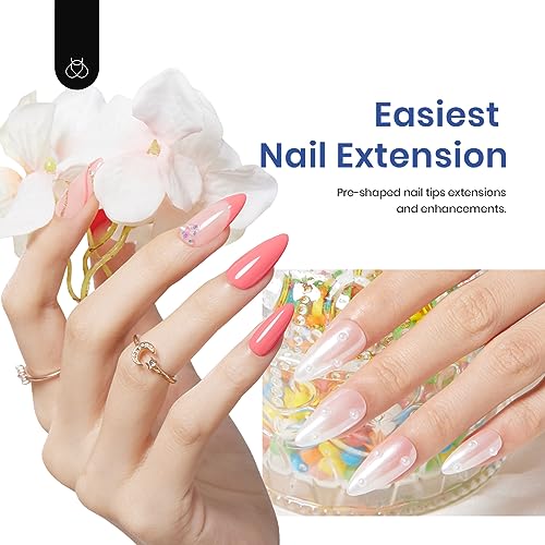 beetles Gel Polish 15ml Barely Pink Nails Gel Soak Off LED Nail UV LED Lamp with Easy Nail Extension Set 5 In 1 Nail Glue Gel Base Coat with Pre shaped Medium Almond Soft Gel Nail Tips Nail Art Diy - Image 8