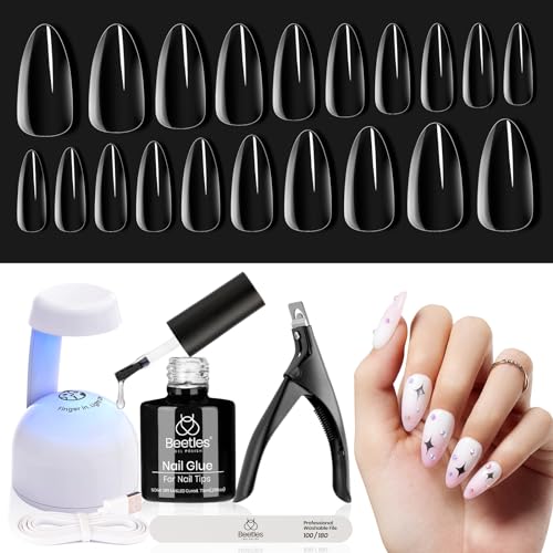 beetles Gel Polish 15ml Barely Pink Nails Gel Soak Off LED Nail UV LED Lamp with Easy Nail Extension Set 5 In 1 Nail Glue Gel Base Coat with Pre shaped Medium Almond Soft Gel Nail Tips Nail Art Diy - Image 6