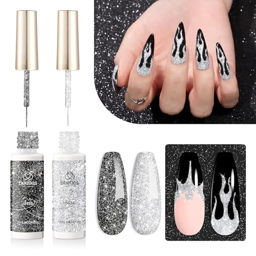 beetles Gel Polish Beetles Builder Nail Gel 12 Pcs, 8-in-1 Pink Pastel Nude Gel Builder Glitter Liner Nail Polish Set Midnight Clubbing 2 Pcs Nail Art Gel - Image 6