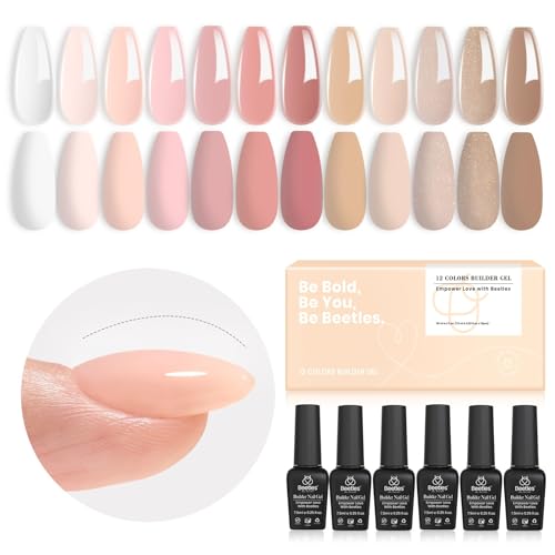 beetles Gel Polish Beetles Builder Nail Gel 12 Pcs, 8-in-1 Pink Pastel Nude Gel Builder Glitter Liner Nail Polish Set Midnight Clubbing 2 Pcs Nail Art Gel - Image 2