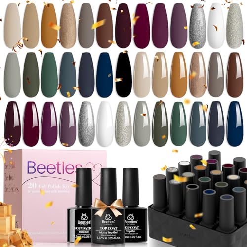 beetles Gel Polish Gel Nail Kit with Base Top Coat-20 Colors Industrial Wave Collection with Jelly Gel Nail Polish Set 20 Colors Neutral Sheer Nude Pink Glitter White Color Soak Off UV Gel Kit - Image 2