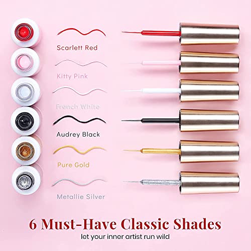 beetles Gel Polish Nail Art Liner Set with 6 PCS Jelly Gel Polish Nude Pink Color Gel Neutral Nail Art Design Translucent Gel Nail Kits 6 Pcs Black White Red Gold Silver Glitters Colors Paint - Image 4