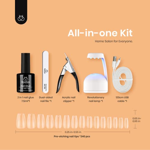 Beetles Gel Polish Nail Extension Kit 240 Pcs Gelly Tips Full Matte Short Coffin Shape 5 in 1 Glue Uv Led Lamp & Jelly Gel Polish Nude Pink Color Neutral Translucent Set Soak Off Nail Lamp Manicure - Image 2