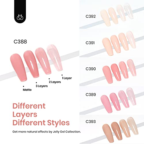 Beetles Gel Polish Nail Extension Kit 240 Pcs Gelly Tips Full Matte Short Coffin Shape 5 in 1 Glue Uv Led Lamp & Jelly Gel Polish Nude Pink Color Neutral Translucent Set Soak Off Nail Lamp Manicure - Image 7