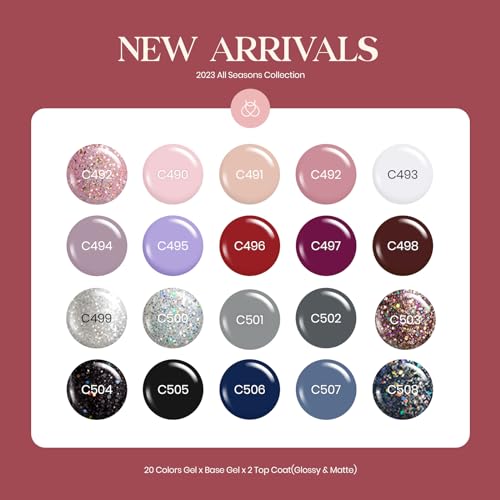 beetles Gel Polish Nail Set 20 Colors Modern Muse Collection Nude Gray Pink Blue Glitter with Nail Extension Set 5 In 1 Nail Glue Gel Base Coat with Pre shaped Medium Almond Soft Gel Nail Tips and UV - Image 3