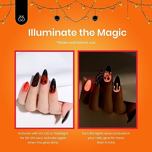 beetles Gel Polish Red Gel Liner Nail Art Glow in the Dark Luminous Blue Gel Manicure Halloween Fall Winter Gel Nail Art Rhinestones Glue Set for Diy Nail Art - Image 3