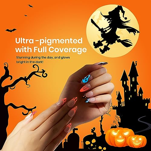 beetles Gel Polish Red Gel Liner Nail Art Glow in the Dark Luminous Blue Gel Manicure Halloween Fall Winter Gel Nail Art Rhinestones Glue Set for Diy Nail Art - Image 4
