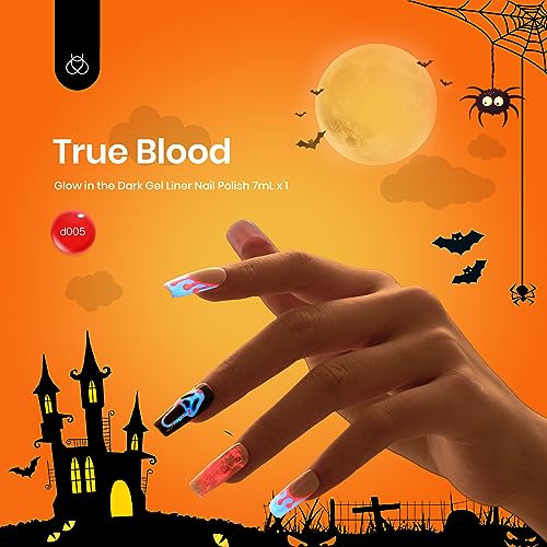 beetles Gel Polish Red Gel Liner Nail Art Glow in the Dark Luminous Blue Gel Manicure Halloween Fall Winter Gel Nail Art Rhinestones Glue Set for Diy Nail Art - Image 2
