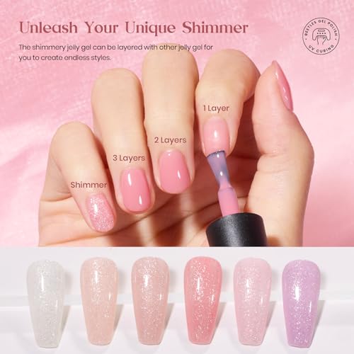 Beetles Jelly Gel Nail Polish Set 20 Colors Neutral Sheer Nude Pink Glitter White Color Soak Off UV Gel Kit with Nail Art Liner Gel Polish Holiday Set, 21 Colors Reflective Glitter Manicure Design - Image 5