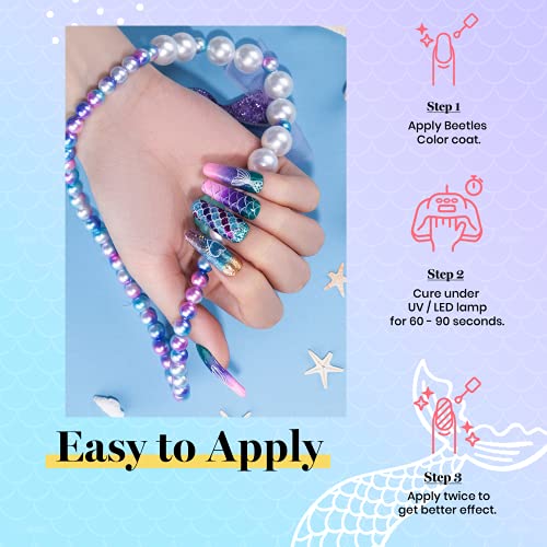 Beetles 6 Colors Mermaid Gel Polish Kit with Brushes and Stickers for Nail Art - Image 4