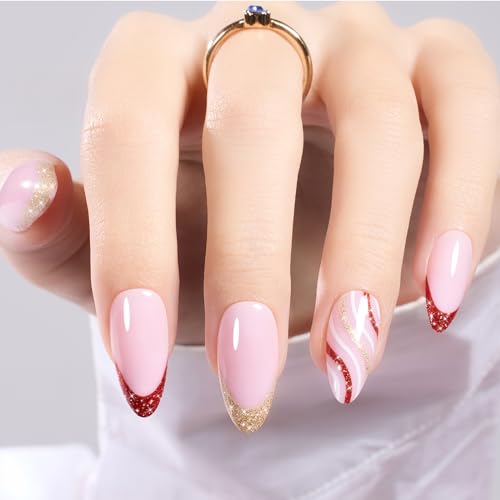 Beetles Press on Nails French Fake Nails Kit 15 Sizes - 30 Fake Nails Kit with 10ml Nail Glue Medium - Supremely Fit & Natural Soft Gel Press on Nails Almond, Nail File, Stick on Nails