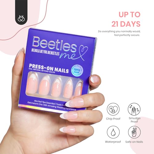 Beetles Press on Nails Short 144pcs Glossy 7 Colors fake Nails and Press On Nails French Tip Medium Almond Milky Pink Nails - Image 7