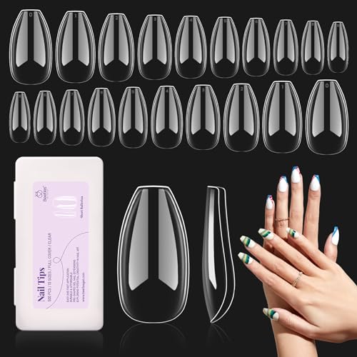 Beetles Short Ballerina False Nails Tips 500Pcs Fake Gel Tips Acrylic Press on Nails Tips Clear Artificial False Nails Need Nail Glues for Acrylic Nail Extension Gel Nail Art Gifts
