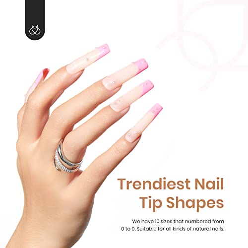 Beetles Square Long and Long Coffin Fake Gel Nail Tips - 500Pcs Acrylic Press on Clear Artificial False Nails with Nail Glues for Acrylic Nail/Dip Powder Nails/Poly Nail Extension Gel - Image 6