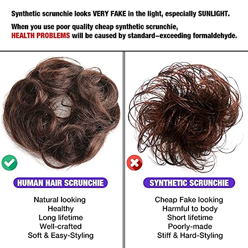 Bella Hair Messy Bun Hair Piece Real Human Hair Scrunchies for Women Instant Curly Up-do Hair Extension (#2 Dark Brown) - Image 7