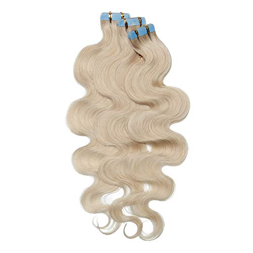 Benehair Remy Tape in Hair Extensions Human Hair Bleach White Seamless Skin Weft Tape in Real Human Hair Extensions Wavy Hair 24 Inch 50g #70 20 pcs - Image 4