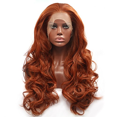 BESTUNG Long Copper Red Synthetic Lace Front Wig Heat Resistant Body Wave Lace Front Wavy Wigs Free Part Natural Hair Wig for Women 24 Inch Fashion Glueless (24 Inch, Copper Red)