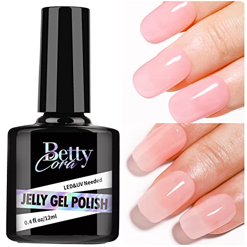 BettyCora Jelly Gel Nail Polish, Translucent Soak Off Sheer UV Pink Gel Polish Neutral Color 2PCS for Women Manicure and Pedicure at Home, Pink+ Nude Pink