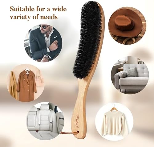 BFWood Clothes Brush - Boar Bristle Hat Brush Lint Brush for Suits, Cashmere, Wool, Velvet, Suede and Pet Hair - Large Beech Handle - Image 4