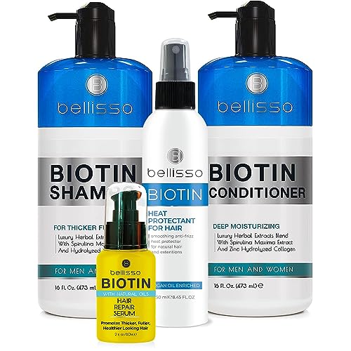 Biotin Shampoo, Conditioner, Serum for Volume and Heat Protectant Spray with Biotin and Moroccan Argan Oil - Leave in Deep Conditioner. Thickening Hair Treatment for Dry, Normal and Oily hair.
