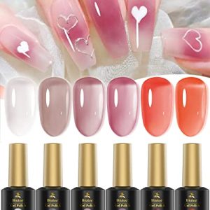Biutee Jelly Gel Nail Polish 6 Colors Transparent Gel Nail Polish Jelly Sheer Nude Gel Polish Jelly Translucent Gel Nail Polish Soak Off UV LED Gel Polish for Nail Art Salon Home DIY