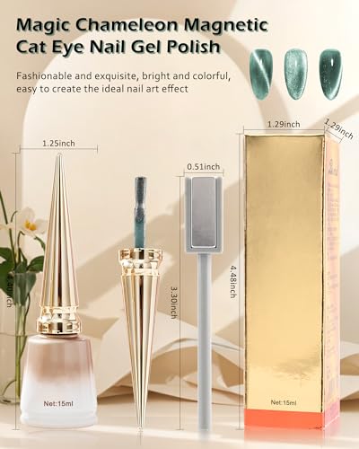 Black Crystal Cat Eye Gel Nail Polish, 9D Holographic Glitter Aurora Cateye Gel Polish, Diamond Shiny Magnetic Stick Nail Polish Kit, Soak Off UV Gel DIY Nail Art Manicure Home Salon Gift for Women-03 - Image 7