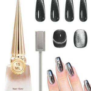 Black Crystal Cat Eye Gel Nail Polish, 9D Holographic Glitter Aurora Cateye Gel Polish, Diamond Shiny Magnetic Stick Nail Polish Kit, Soak Off UV Gel DIY Nail Art Manicure Home Salon Gift for Women-03