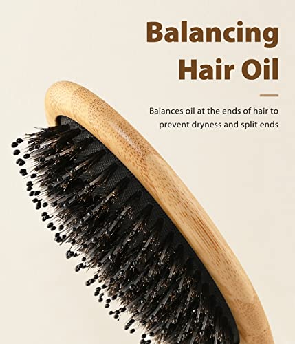 BLACK EGG Boar Bristle Hair Brush for Women Men Kid, Soft Natural Bristles Brush for Thin and Fine Hair, Restore Shine and Texture, Set includes Bamboo comb and 3 hair ties - Image 2