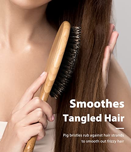 BLACK EGG Boar Bristle Hair Brush for Women Men Kid, Soft Natural Bristles Brush for Thin and Fine Hair, Restore Shine and Texture, Set includes Bamboo comb and 3 hair ties - Image 4