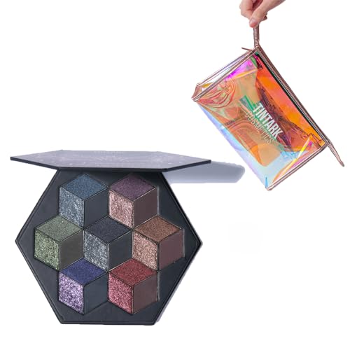 Black Eyeshadow Palette, Midnight Masquerade Eyeshadow Palettes for Halloween Goth Make up with 2 pack Holographic Makeup Bag