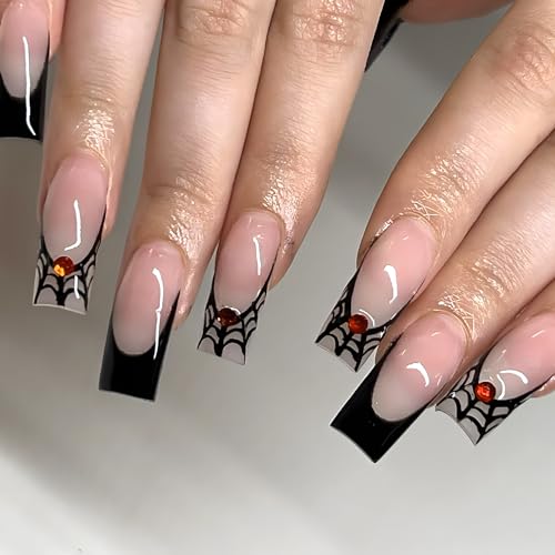 120 Pcs Long Square Glossy Black French Tip Acrylic Press-On Nails Full Cover - Image 7