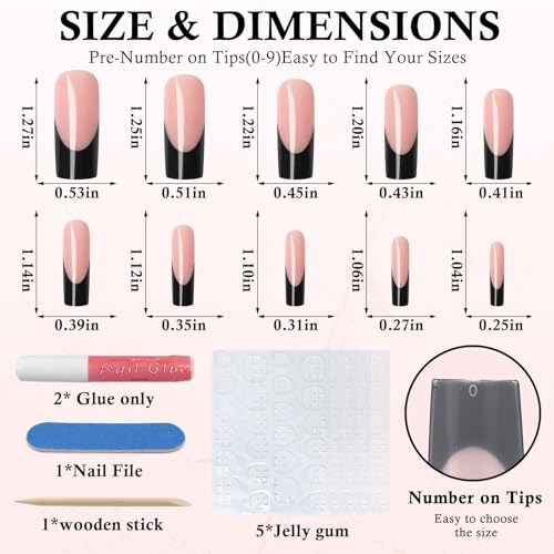 120 Pcs Long Square Glossy Black French Tip Acrylic Press-On Nails Full Cover - Image 4
