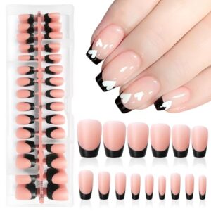 Black French Tip Press on Nails Short Coffin Press on Nails French Press on Nails,240pc Fake Nails X Coat Tips Press on Nails French Tip Nails Glue on Nails,Stick on Nails Press ons for Girl