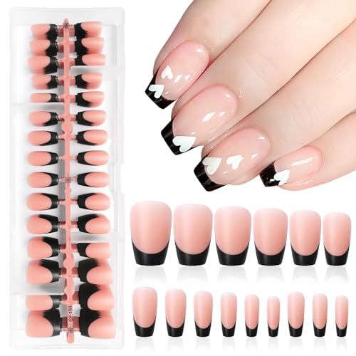 Black French Tip Press on Nails Short Coffin Press on Nails French Press on Nails,240pc Fake Nails X Coat Tips Press on Nails French Tip Nails Glue on Nails,Stick on Nails Press ons for Girl