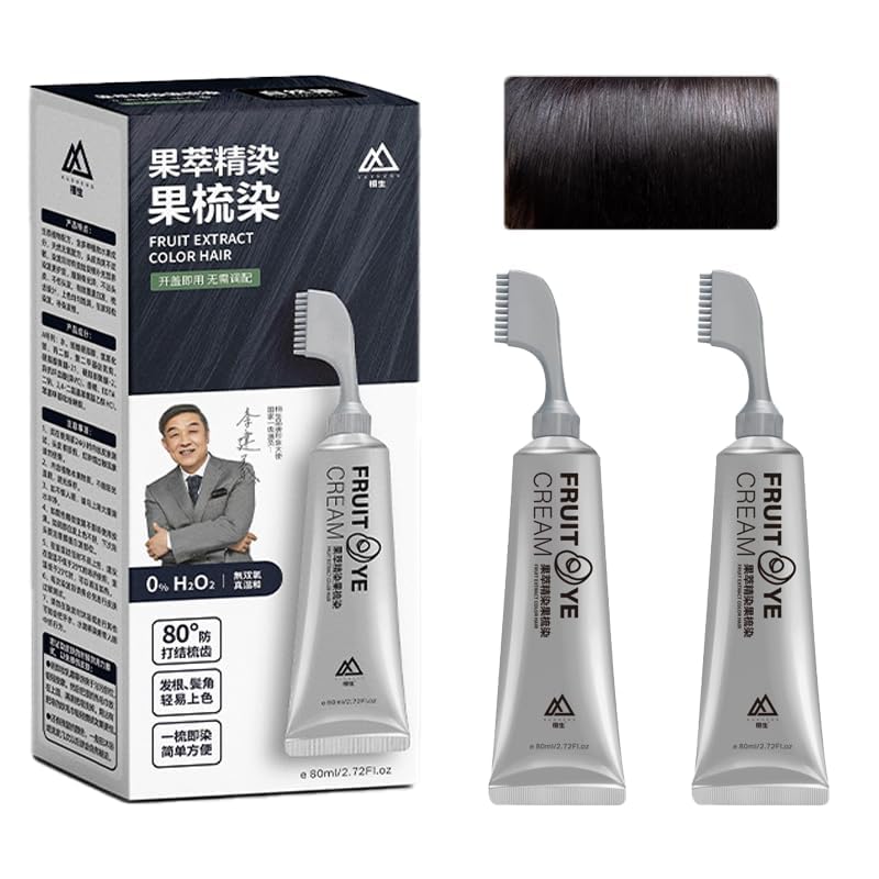 Black Fruit Dyeing Cream, Plant extract hair dye essence, Hair Color for Gray Hair Coverage, Natural Black Hair Dye Cream, Hair Dye Shampoo, Contains Hair Dye Comb, Gloves, For Men Women (2, bk)