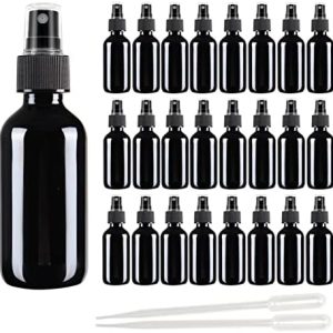 Black Glass Spray Bottle 2 oz (24 Pcs 60ml with Measured Pipettes)Fine Mist Glass Bottles with Black Fine Mist Sprayer for Liquids, Aromatherapy Oil, Beard Oil, Essential Oils-100% UV Protection