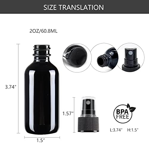 Black Glass Spray Bottle 2 oz (24 Pcs 60ml with Measured Pipettes)Fine Mist Glass Bottles with Black Fine Mist Sprayer for Liquids, Aromatherapy Oil, Beard Oil, Essential Oils-100% UV Protection - Image 6